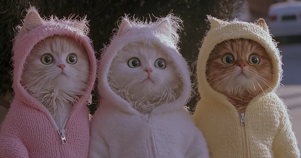 3 Katzen in Kleidung